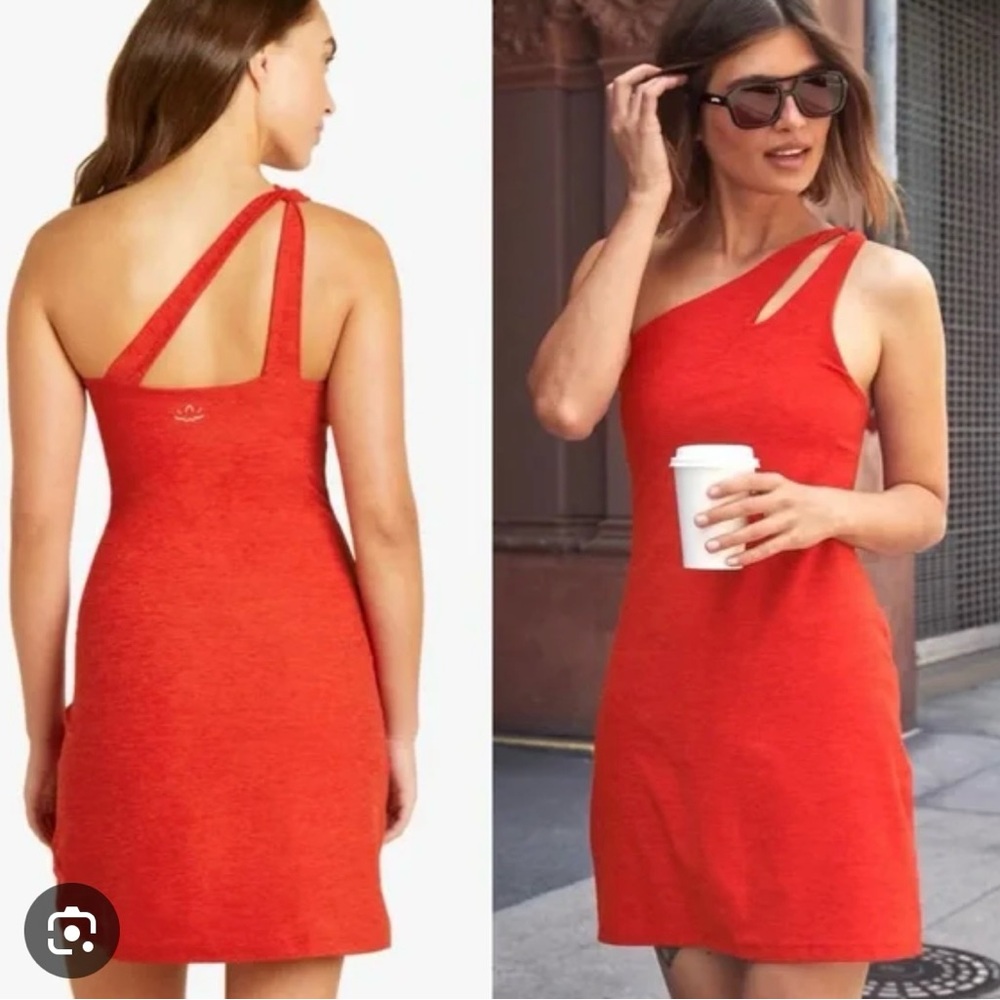 Beyond Yoga Red Asymmetrical One-Shoulder Sheath Dress